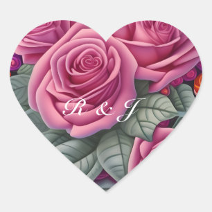 Delicate Pastel Pink Wedding Roses  Heart Sticker