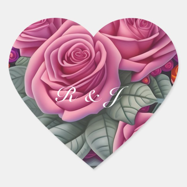 Delicate Pastel Pink Wedding Roses  Heart Sticker (Front)