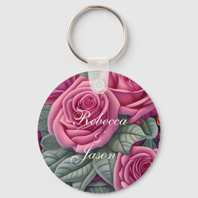 Delicate Pastel Pink Wedding Roses  Key Ring (Front)