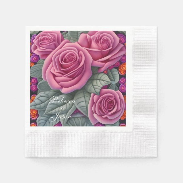 Delicate Pastel Pink Wedding Roses  Napkin (Front)