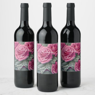 Delicate Pastel Pink Wedding Roses Wine Label