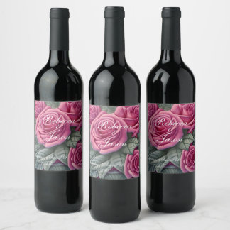 Delicate Pastel Pink Wedding Roses Wine Label