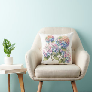 Delicate Pastel Watercolor Hydrangeas Throw Pillow