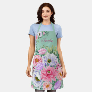 Delicate Pastel Watercolor Summer Florals Apron