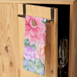 Delicate Pastel Watercolor Summer Florals Tea Towel