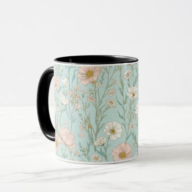 Delicate Pastel Wildflower Mint Floral Pattern Mug (Front Left)
