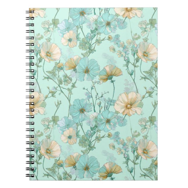 Delicate Pastel Wildflower Mint Floral Pattern Notebook (Front)