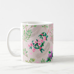 Delicate pattern with rhododendron flowers and fea coffee mug