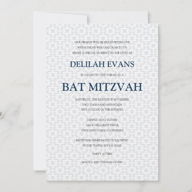 Delicate Patterned Bat Mitzvah Invitation (Front)