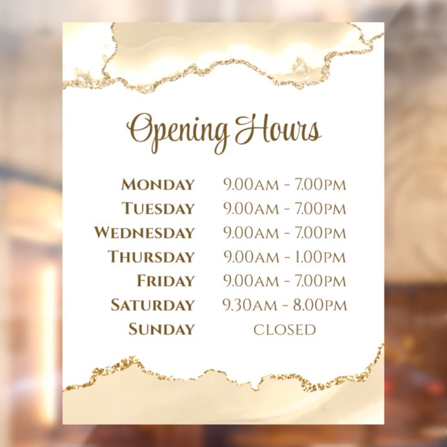 Delicate Peach Agate Opening Hours Window Cling (Sheet 2)