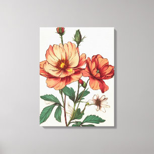 Delicate Peach and Red Floral Art Canvas Print