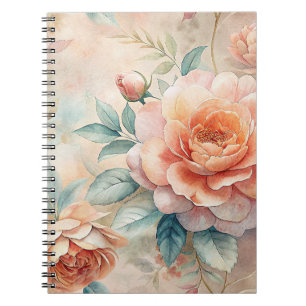 Delicate Peach Tone Floral Watercolor Notebook