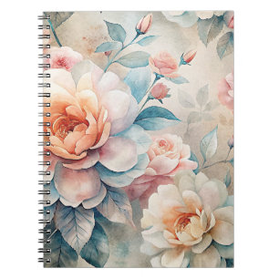 Delicate Peach Tone Floral Watercolor Notebook