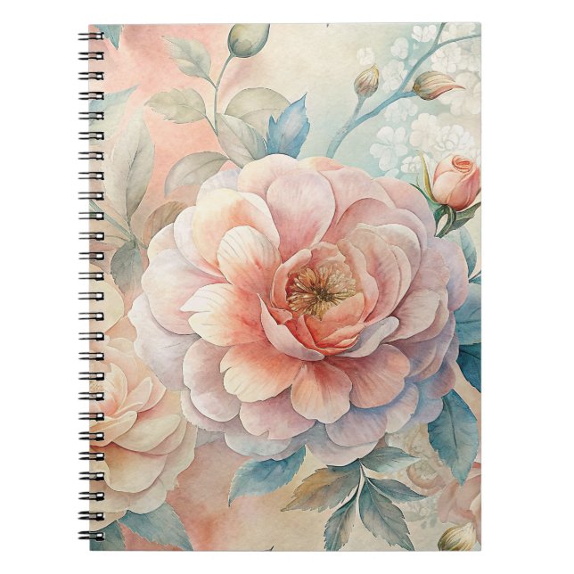 Delicate Peach Tone Floral Watercolor Notebook (Front)