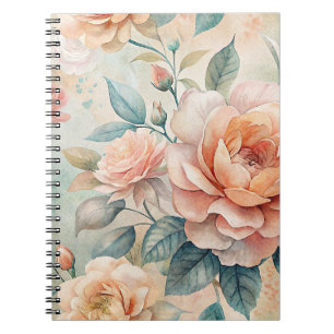 Delicate Peach Tone Floral Watercolor Notebook
