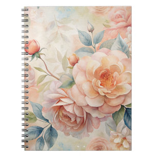 Delicate Peach Tone Floral Watercolor Notebook