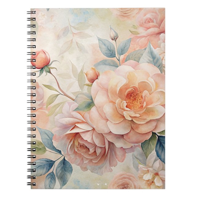 Delicate Peach Tone Floral Watercolor Notebook (Front)