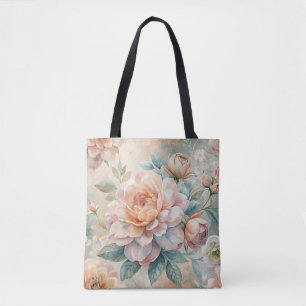 Delicate Peach Tone Floral Watercolor  Tote Bag