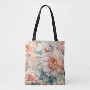 Delicate Peach Tone Floral Watercolor  Tote Bag