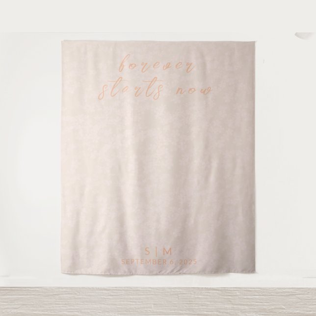 Delicate Peach Wedding Photo Backdrop Tapestry (Front)