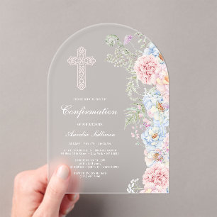 Delicate Peonies Arch Confirmation Acrylic Invitations