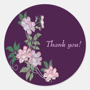 Delicate peonies elegant floral pattern Thank you Classic Round Sticker