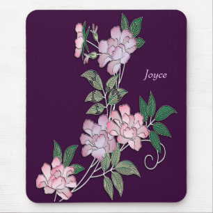Delicate peonies elegant floral pattern with name mouse mat