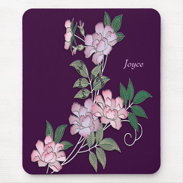 Delicate peonies elegant floral pattern with name mouse mat (Front)