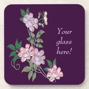 Delicate peonies elegant floral pattern with text coaster
