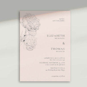 Delicate Peonies Ink Peach Pink Elegant Wedding Invitation