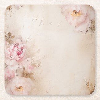 Delicate Peonies Square Paper Coaster