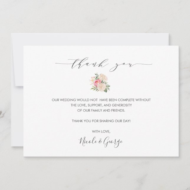 Delicate Peony bouquet summer wedding thank you Invitation (Front)