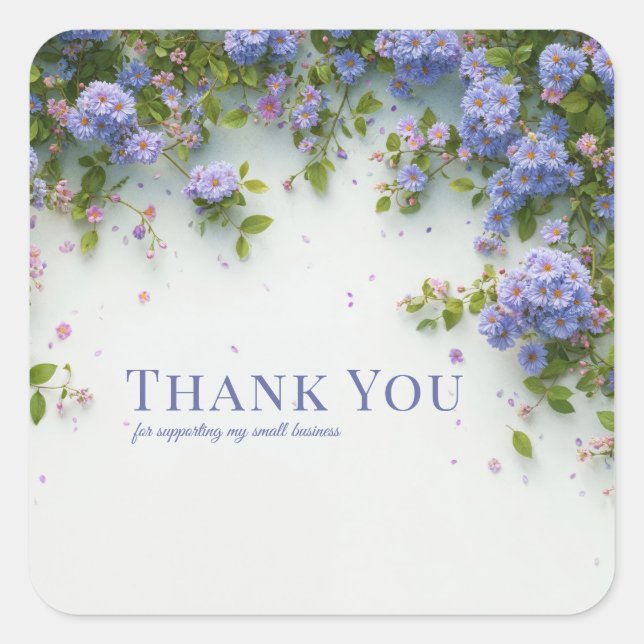 Delicate Periwinkle Aster Thank You Square Sticker (Front)