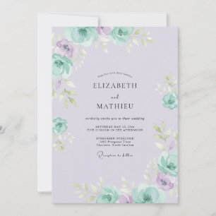 Delicate Periwinkle Mint Peony Wedding Invitation