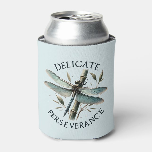 Delicate Perseverance - Artistic Dragonfly Can Cooler (Can Front)