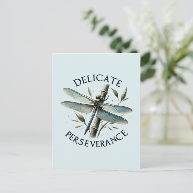 Delicate Perseverance - Artistic Dragonfly Postcard (Standing Front)