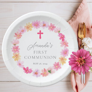 Delicate Petals First Communion Paper Plate
