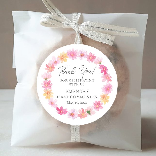 Delicate Petals First Holy Communion  Classic Round Sticker (Creator Uploaded)
