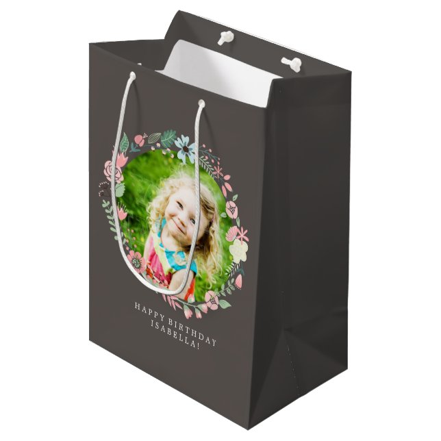 Delicate Photo Floral Frame Medium Gift Bag (Front Angled)