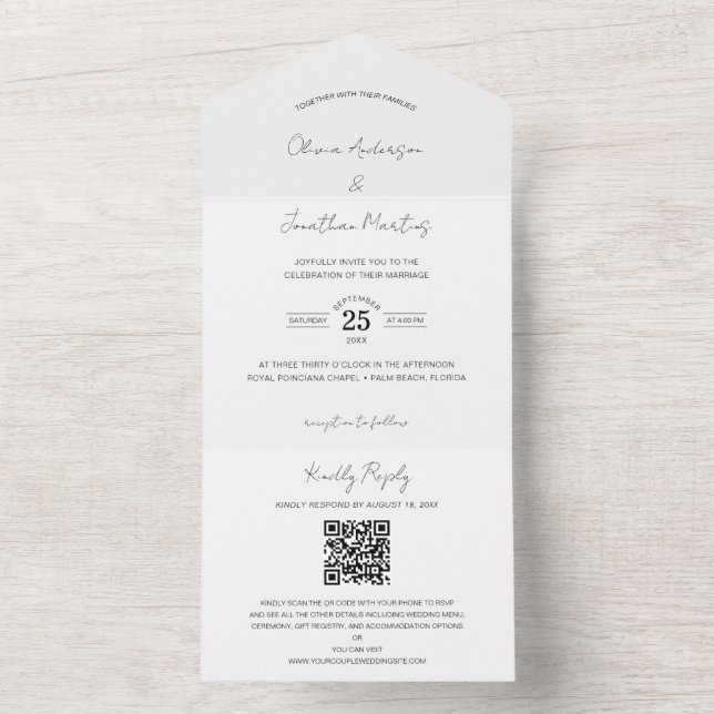 Delicate Photo Wedding QR Code RSVP All In One Invitation (Inside)