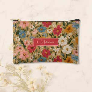 Delicate Pink and Blue Cottagecore Floral Accessory Pouch