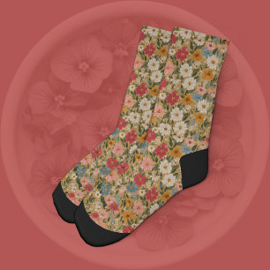 Delicate Pink and Blue Cottagecore Floral Socks