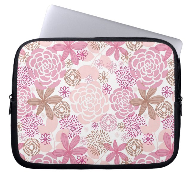 Delicate Pink and Brown Floral Pattern Laptop Sleeve (Front)