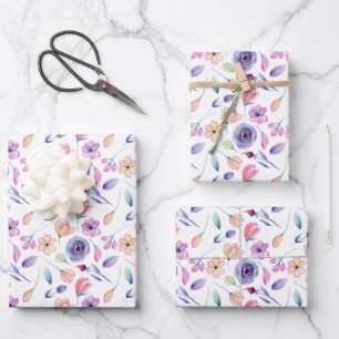 Delicate Pink and Purple Florals Wrapping Paper Sheet