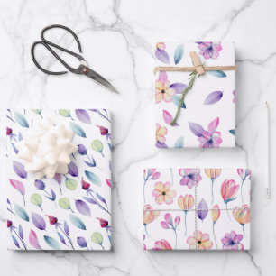 Delicate Pink and Purple Florals Wrapping Paper Sheet
