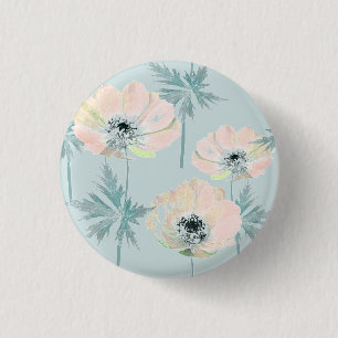 Delicate pink anemones . 3 cm round badge