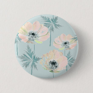 Delicate pink anemones . 6 cm round badge