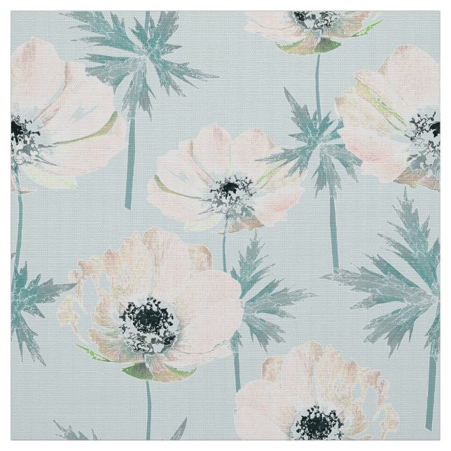 Delicate pink anemones . fabric (Swatch)