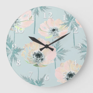 Delicate pink anemones . large clock