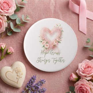 Delicate Pink Awareness Ribbon Heart Florals MH26 7.5 Cm Round Badge